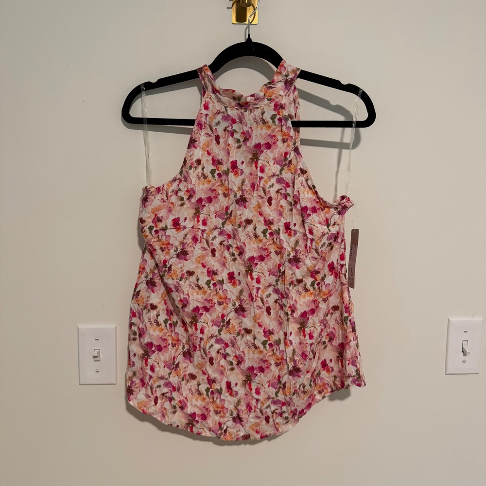 Sunland 17 Pink Multi Floral Halter Tie Back Blouse Tank Top T10574 Medium NEW